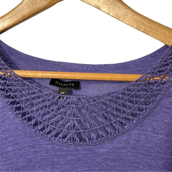Talbots Linen T-shirt with Crochet Scoop Neck Size XS Purple - Picture 3 of 5